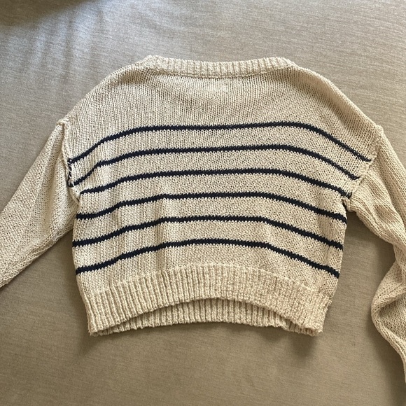 Cotton On Cotton Blend Striped Cream Navy Knit Sweater Size S - Picture 6 of 7